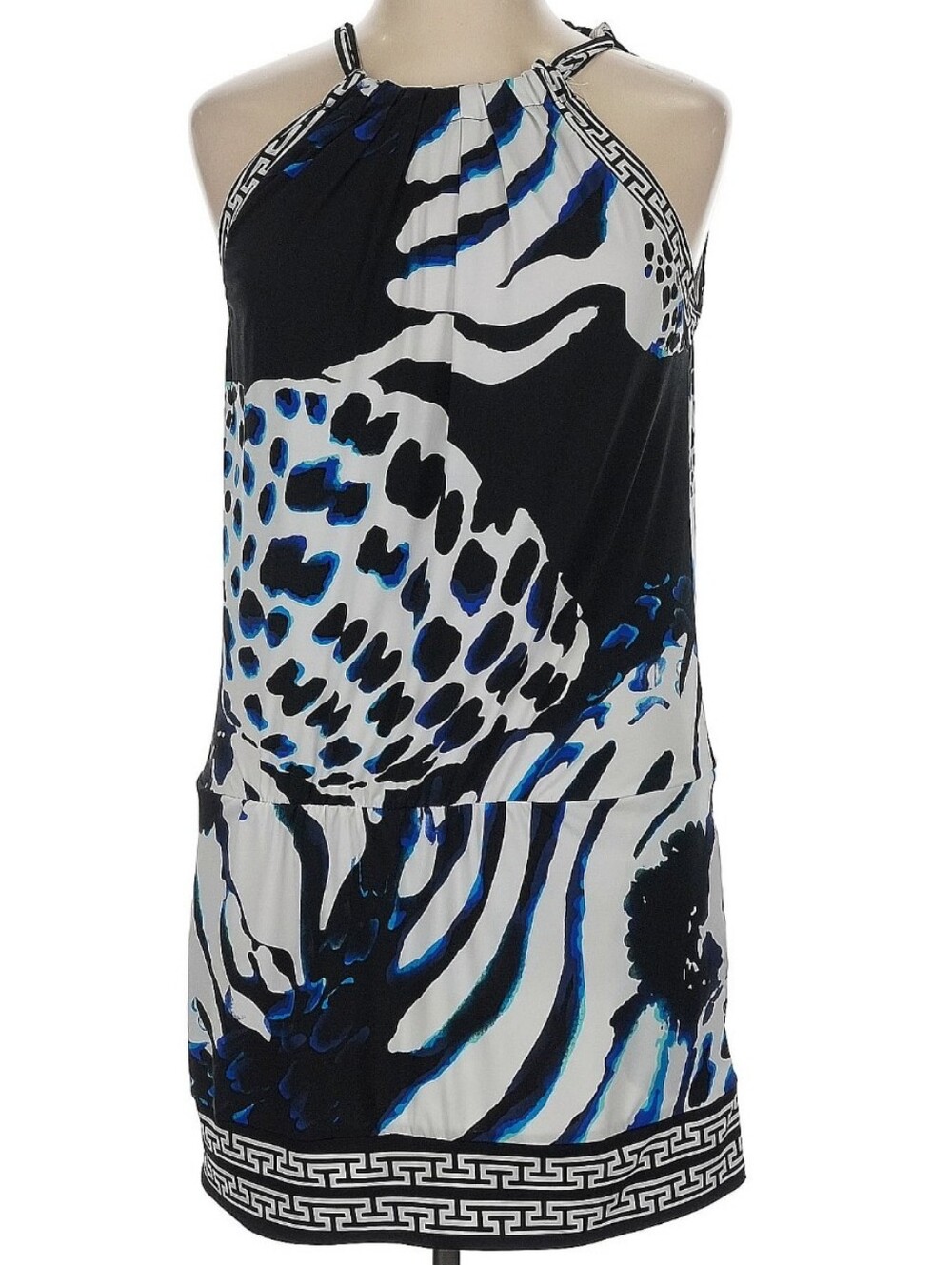 White House Black Market Graphic Print Halter Mini Dress/Tunic, XL, Black Multi